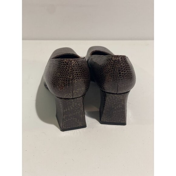 Stuart Weitzman Brown Snakeskin Leather Block Heel Pumps Size 6B Made Spain - Picture 5 of 14